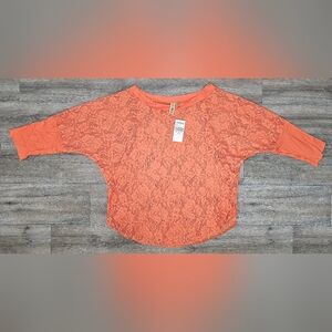 BKE Orange Lace 3/4 Sleeve Top-Size Large *NWT*